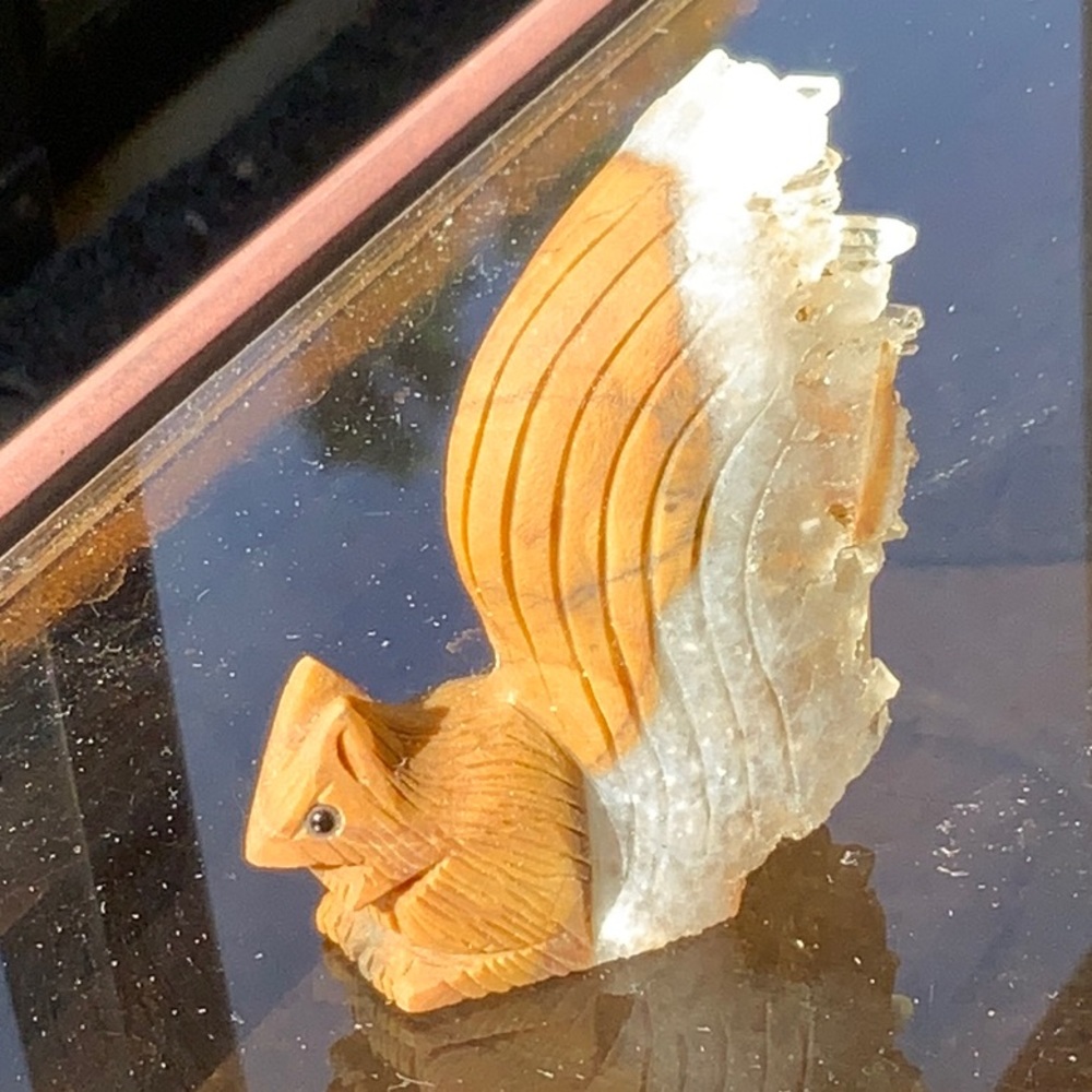 QUARTZ CRYSTAL CLUSTER HAND CARVED SQUIRREL